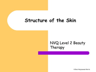 Clare Hargreaves-Norris
Structure of the Skin
NVQ Level 2 Beauty
Therapy
 