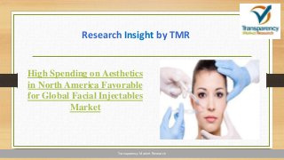 Transparency Market Research
High Spending on Aesthetics
in North America Favorable
for Global Facial Injectables
Market
Research Insight by TMR
 