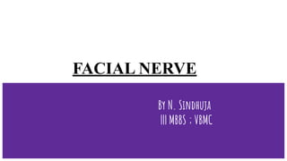 FACIAL NERVE
By N. Sindhuja
||| MBBS ; VBMC
 
