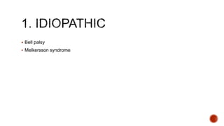  Bell palsy
 Melkersson syndrome
 