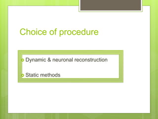 Choice of procedure
 Dynamic & neuronal reconstruction
 Static methods
 