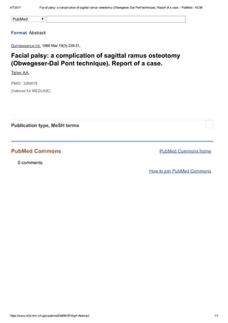 Facial palsy a complication of sagitta...ue). report of a case