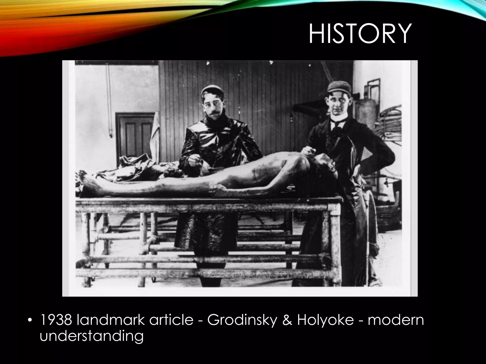 HISTORY 
• 1938 landmark article - Grodinsky & Holyoke - modern 
understanding 
 