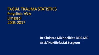 FACIAL TRAUMA STATISTICS
Polyclinic YGIA
Limassol
2005-2017
Dr Christos Michaelides DDS,MD
Oral/Maxillofacial Surgeon
 