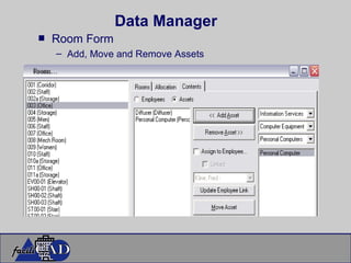 Data Manager Room Form Add, Move and Remove Assets 