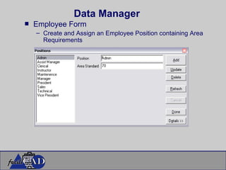 Data Manager Employee Form Create and Assign an Employee Position containing Area Requirements 