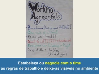 Estabeleça ou negocie com o time
as regras de trabalho e deixe-as visíveis no ambiente
 