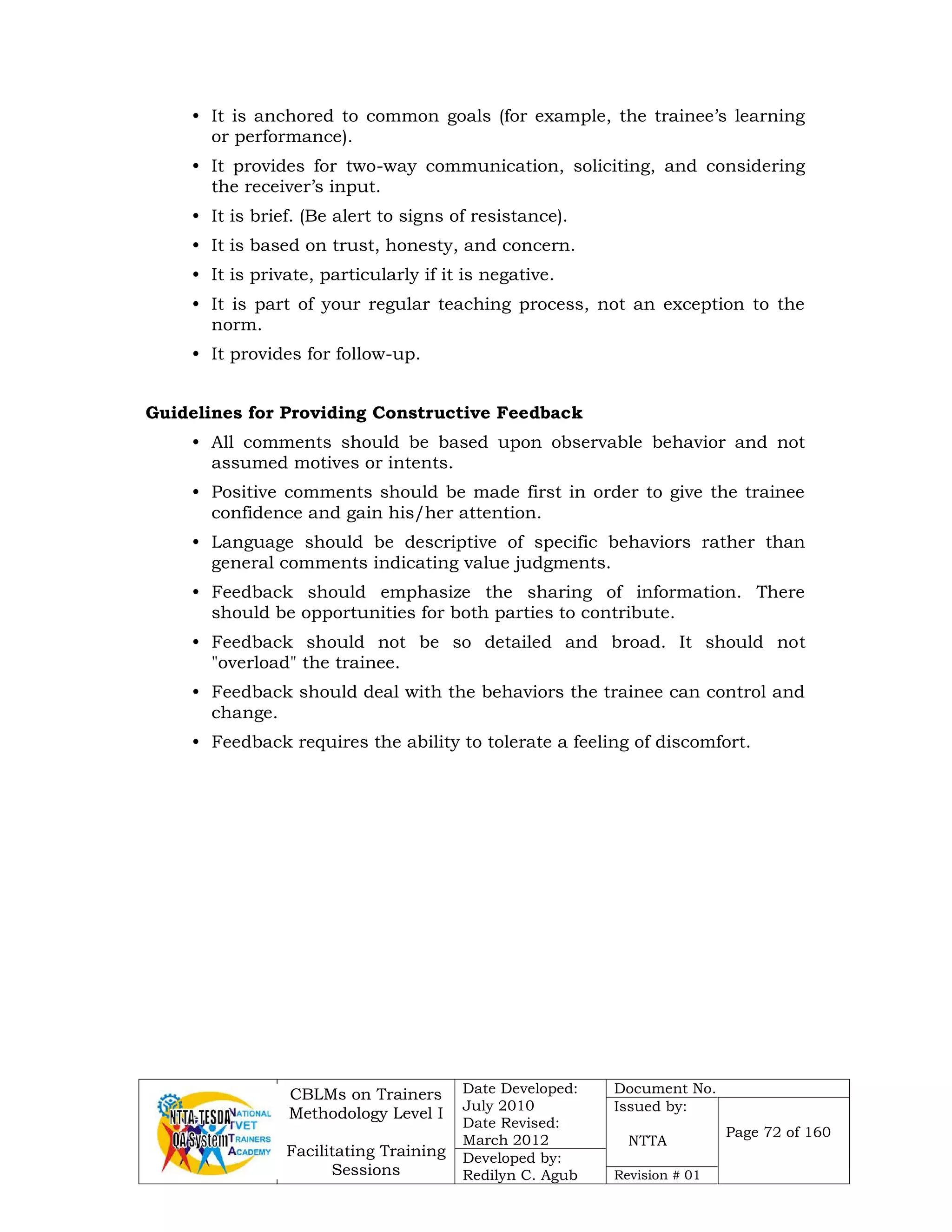 Facilitate learning sessions | PDF