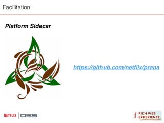 Facilitation 
Platform Sidecar! 
! 
! 
! 
! 
! 
https://github.com/netflix/prana! 
! 
! 
! 
! 
! 
 
