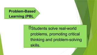 Students solve real-world
problems, promoting critical
thinking and problem-solving
skills.
Problem-Based
Learning (PBL
 