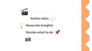 Set the stage
Gather data
Generate Insights
Decide what to do
Close out
 