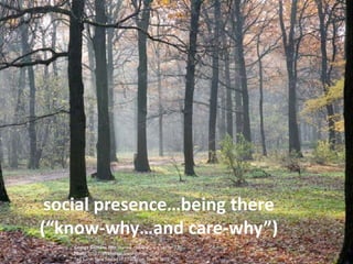 social presence…being there
(“know-why…and care-why”)
    George Siemens http://www.connectivism.ca/?p=220
    Photo: http://pickmeyard.wordpress.com/
    Ted Kahn, New Model of Education, Seven Skills
 