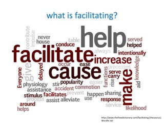 what is facilitating?




                http://www.thefreedictionary.com/facilitating (thesaurus);
                Wordle.net
 