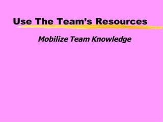 Use The Team’s Resources Mobilize Team Knowledge 