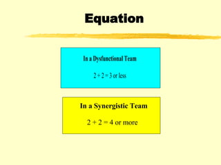 In a Synergistic Team 2 + 2 = 4 or more Equation 