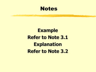 Notes Example Refer to Note 3.1 Explanation Refer to Note 3.2 