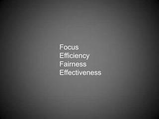 FocusEfficiencyFairnessEffectiveness