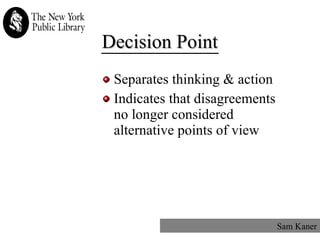 Decision Point Separates thinking & action Indicates that disagreements no longer considered alternative points of view Sam Kaner 