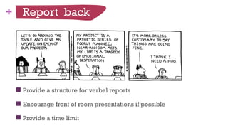 + Report back
n Provide a structure for verbal reports
n Encourage front of room presentations if possible
n Provide a time limit
49
 