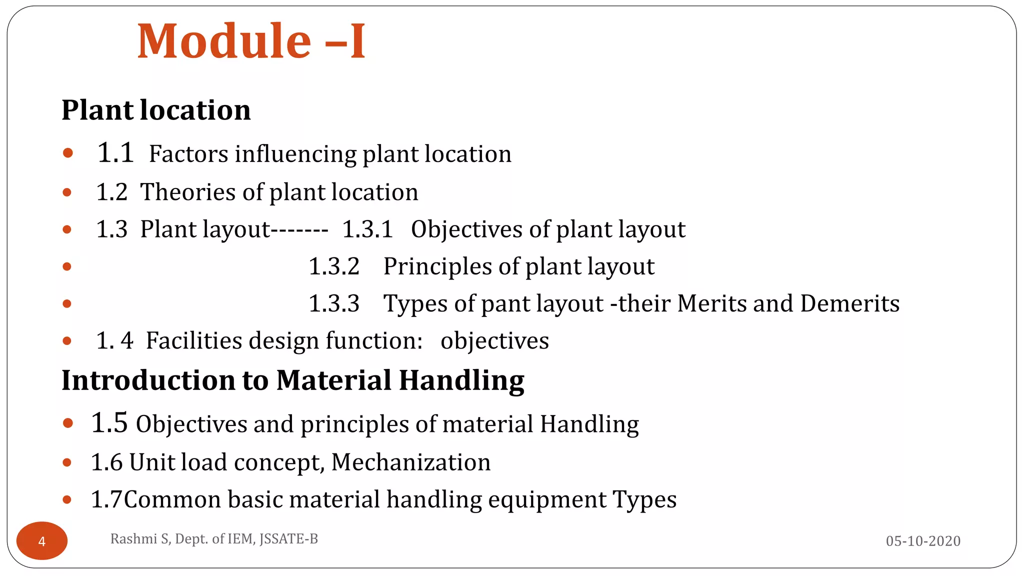 Facilities planning - Module 1 Plant Location and Material handling | PDF