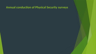 Annual conduction of Physical Security surveys
 