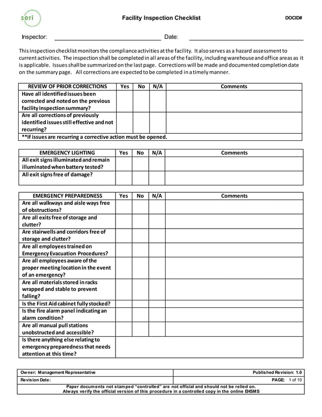 Facility inspection checklist | PDF