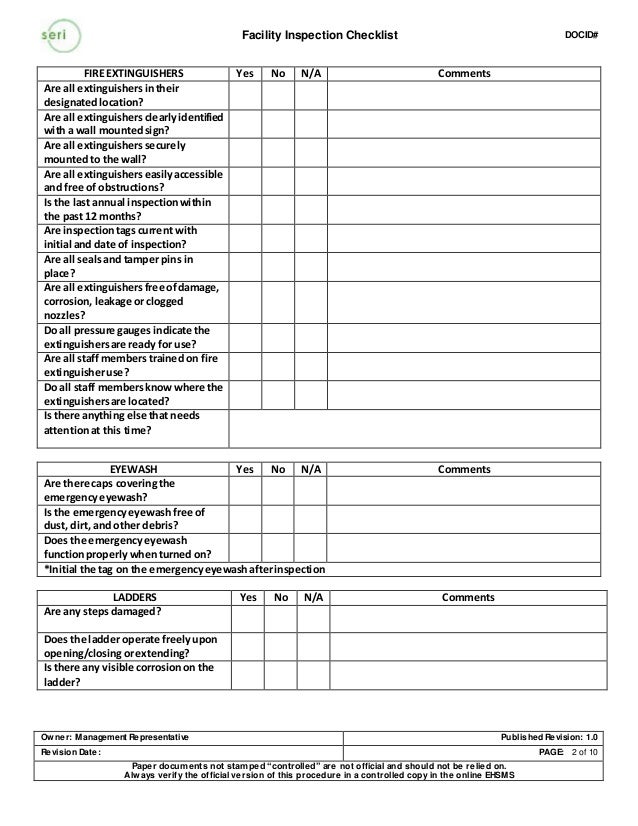 Facility inspection checklist