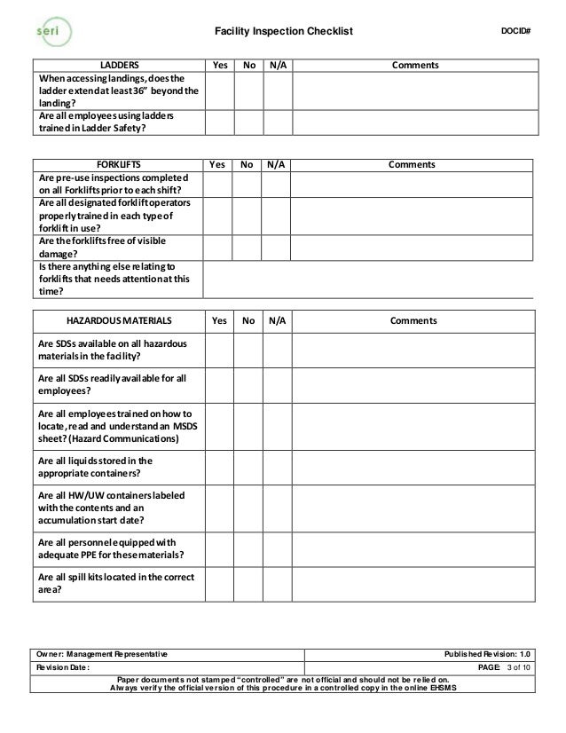 Facility Inspection Checklist