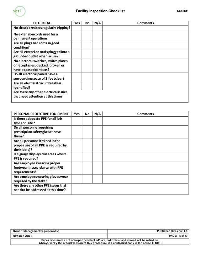 Facility inspection checklist
