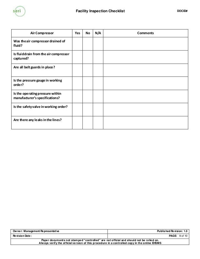 Facility inspection checklist