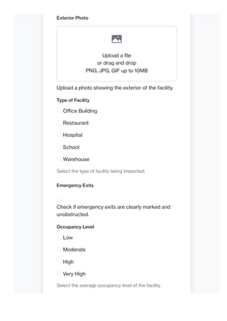 This form is used to conduct detailed inspections of facilities to ...