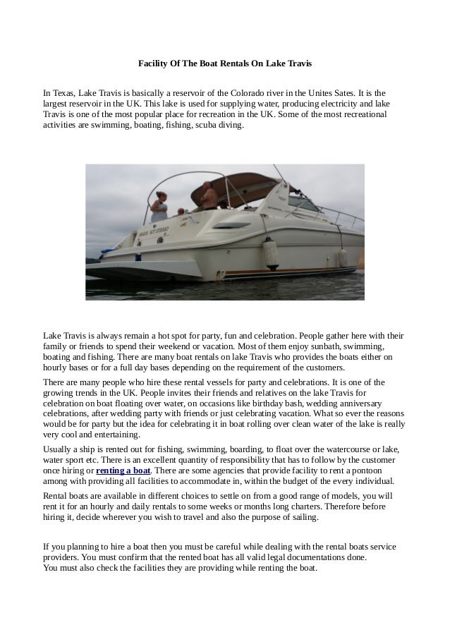 Facility Of The Boat Rentals On Lake Travis