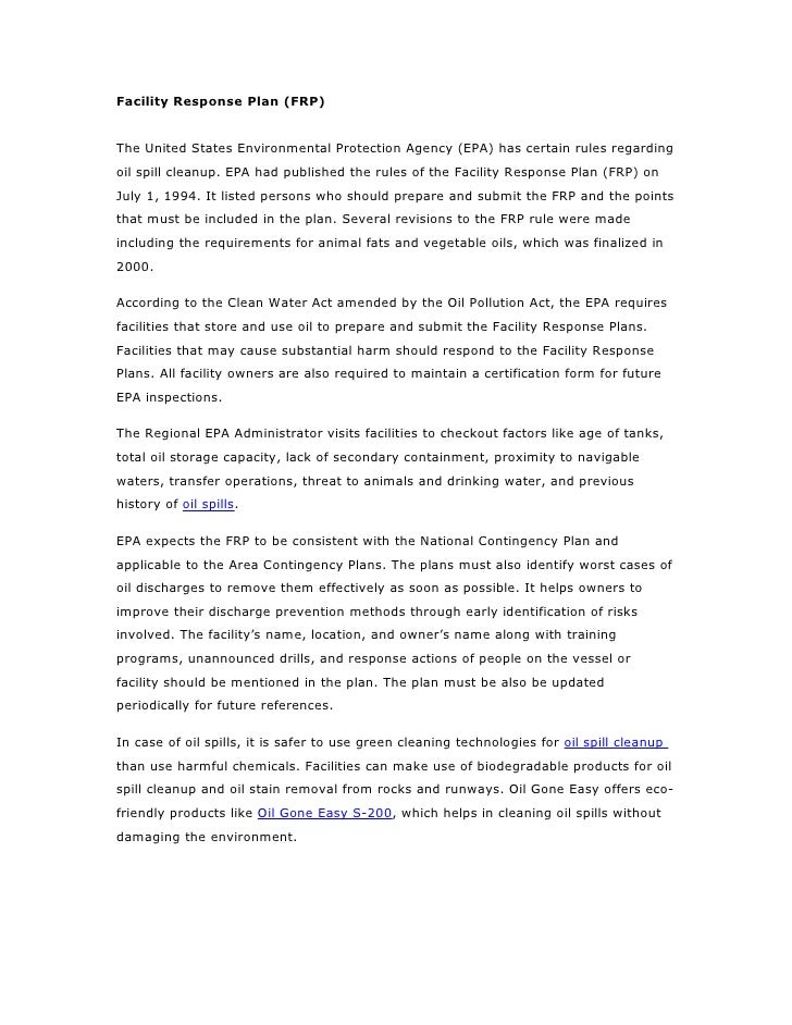 Facility Response Plan