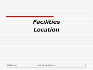 10/31/2018
Facilities
Location
1Prof.(Dr.) Anil Mishra
 