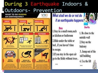 During 3 Earthquake Indoors &
Outdoors- Prevention
 