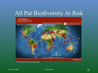 All Put Biodiversity At Risk http://www.biodiversityhotspots.org/xp/Hotspots 