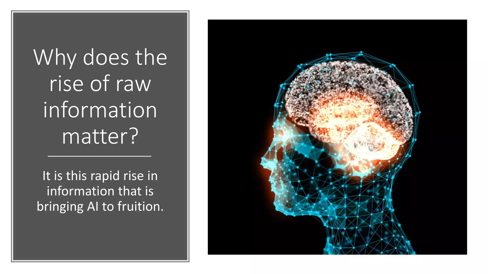 Why does the
rise of raw
information
matter?
It is this rapid rise in
information that is
bringing AI to fruition.
 
