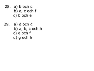 a) b och db) a, c och f c) b och ea) d och gb) a, b, c och h c) e och f d) g och h