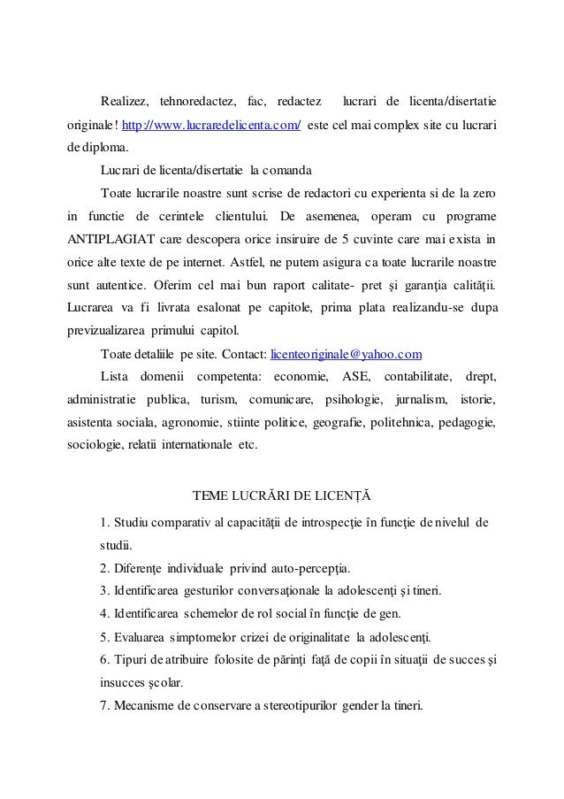 Fac Lucrari De Licenta Lucrari De Disertatie