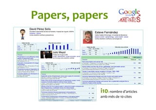 Papers,	
  papers	
  
i10:	
  nombre	
  d’articles	
  
amb	
  més	
  de	
  10	
  cites	
  
 