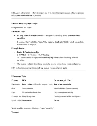 Factor Analysis Word Document Presentation | DOCX