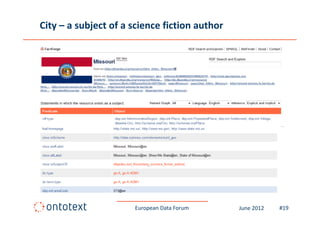 City – a subject of a science fiction author




                      European Data Forum      June 2012   #19
 