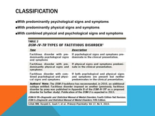 CLASSIFICATION
■With predominantly psychological signs and symptoms
■With predominantly physical signs and symptoms
■With combined physical and psychological signs and symptoms
 