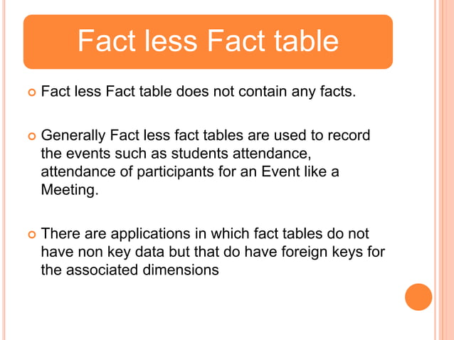 Fact less fact Tables & Aggregate Tables | PPTX