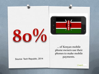 … of Kenyan mobile
phone owners use their
phones to make mobile
payments.
 