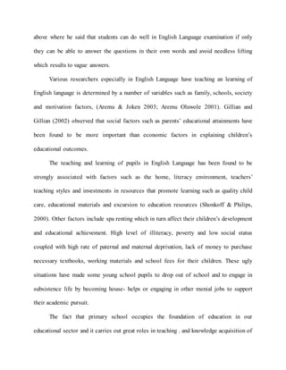 FACTOR AFFECTING THE TEACHING AND LEARNING OF ENGLISH LANGUAGE IN ...
