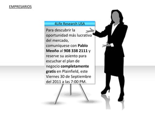 EMPRESARIOS4Life Research USA Sólo deben responder aquellos candidatos que busquen libertad financiera, diversión, salud y felicidad.