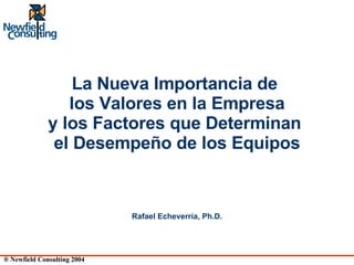 Rafael Echeverría, Ph.D. La Nueva Importancia de  los Valores en la Empresa y los Factores que Determinan  el Desempeño de los Equipos 