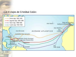 •Los 4 viajes de Cristóbal Colón:
 