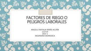 FACTORES DE RIEGO O
PELIGROS LABORALES
ANGOLLI NATALIA RIAÑO ACUÑA
112719
2022-1
INGENIERIA BIOMEDICA
 